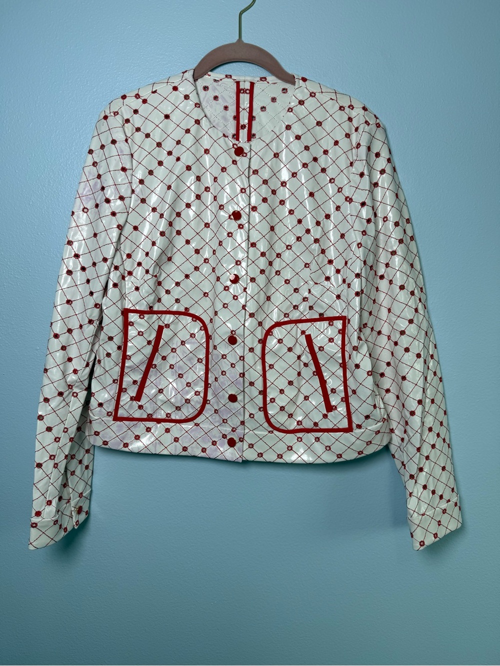 White and Red Women's Jacket, rain jacket texture